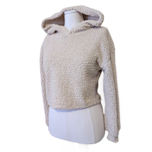 Beige Cropped Teddy Sweatshirt Sweater Zaful Hoodie Neutral Cute Soft Size S - Picture 3 of 8